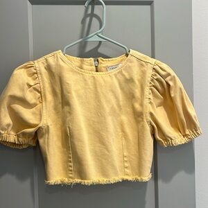 TOPSHOP yellow denim puff sleeve top